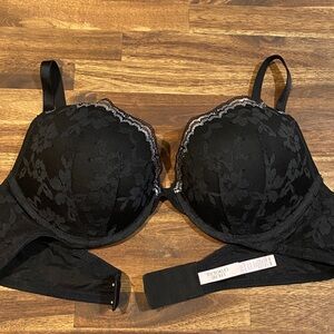 Victoria's Secret Black Lace Plunge Bra with Silver Trim